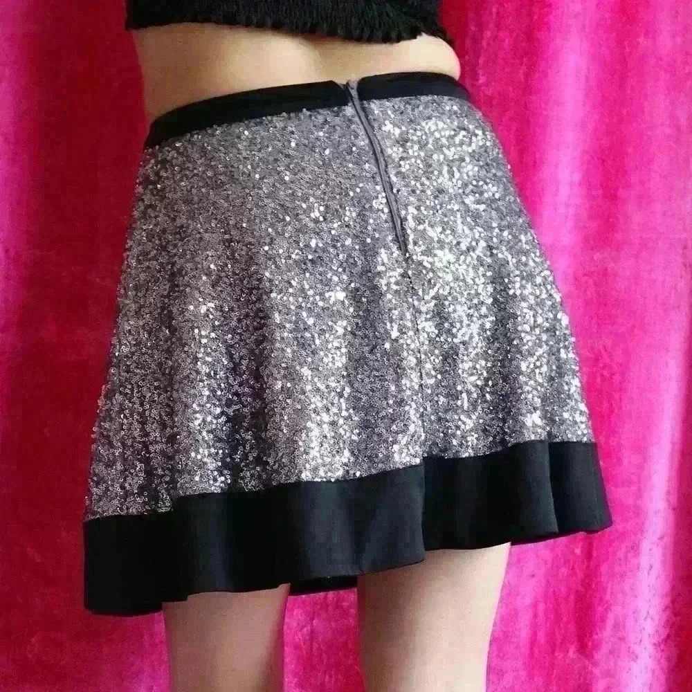 Topshop Silver Sequin Flare Mini Skater Skirt, US 6 Party, New Year’s Glitter - Picture 5 of 16